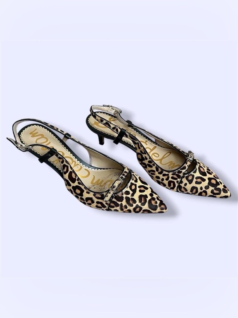 Sam Edelman Leopard Print Slingback Kitten Heel Pumps - Tan/Black
